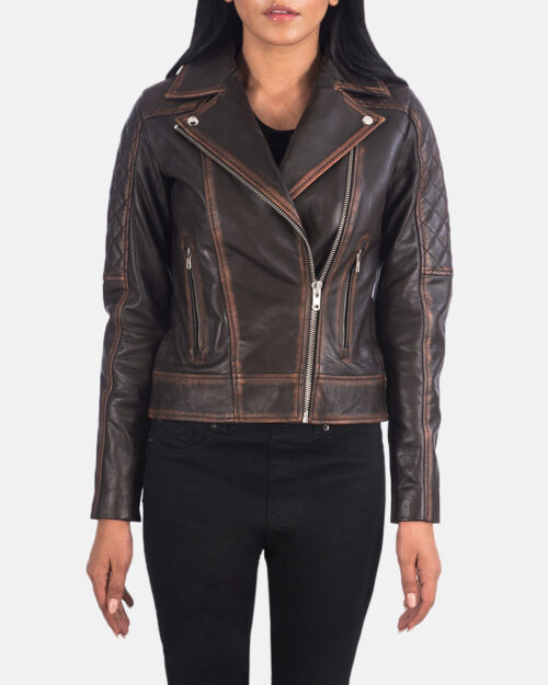 Ascend Quilted Vintage Brown Biker Jacket